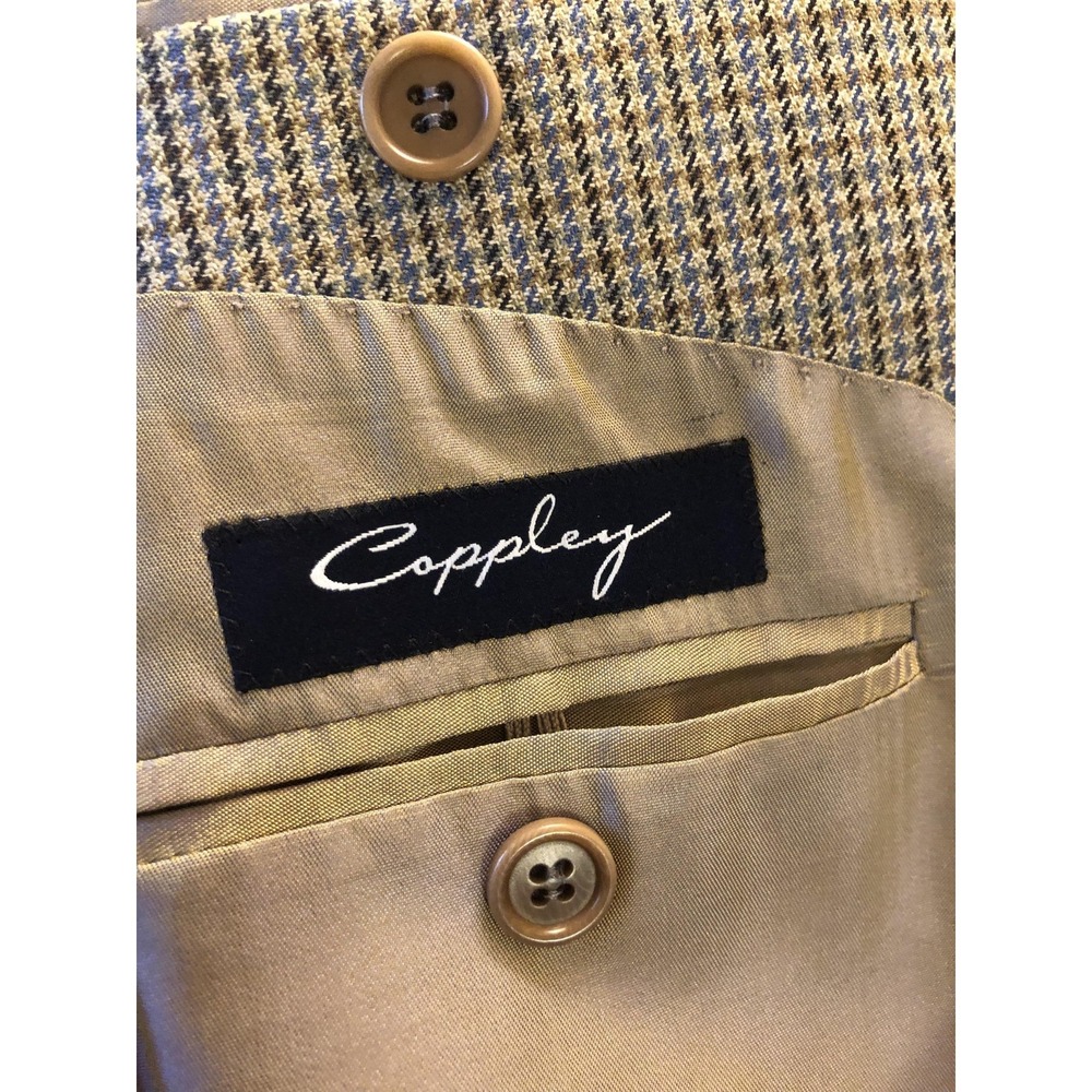 Coppley Blazer Sport Coat Mens 42 Brown Blue Houndstooth Two Button Notch Lapel - Picture 5 of 11